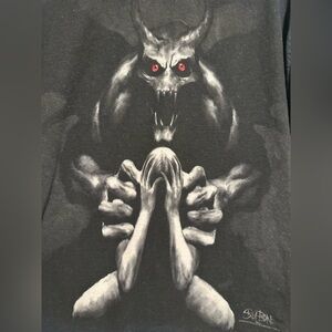 Vintage Y2K Men’s Sz:M  SKULBONE T-Shirt Sorrow Demon Wings Horns Prey Gothic.